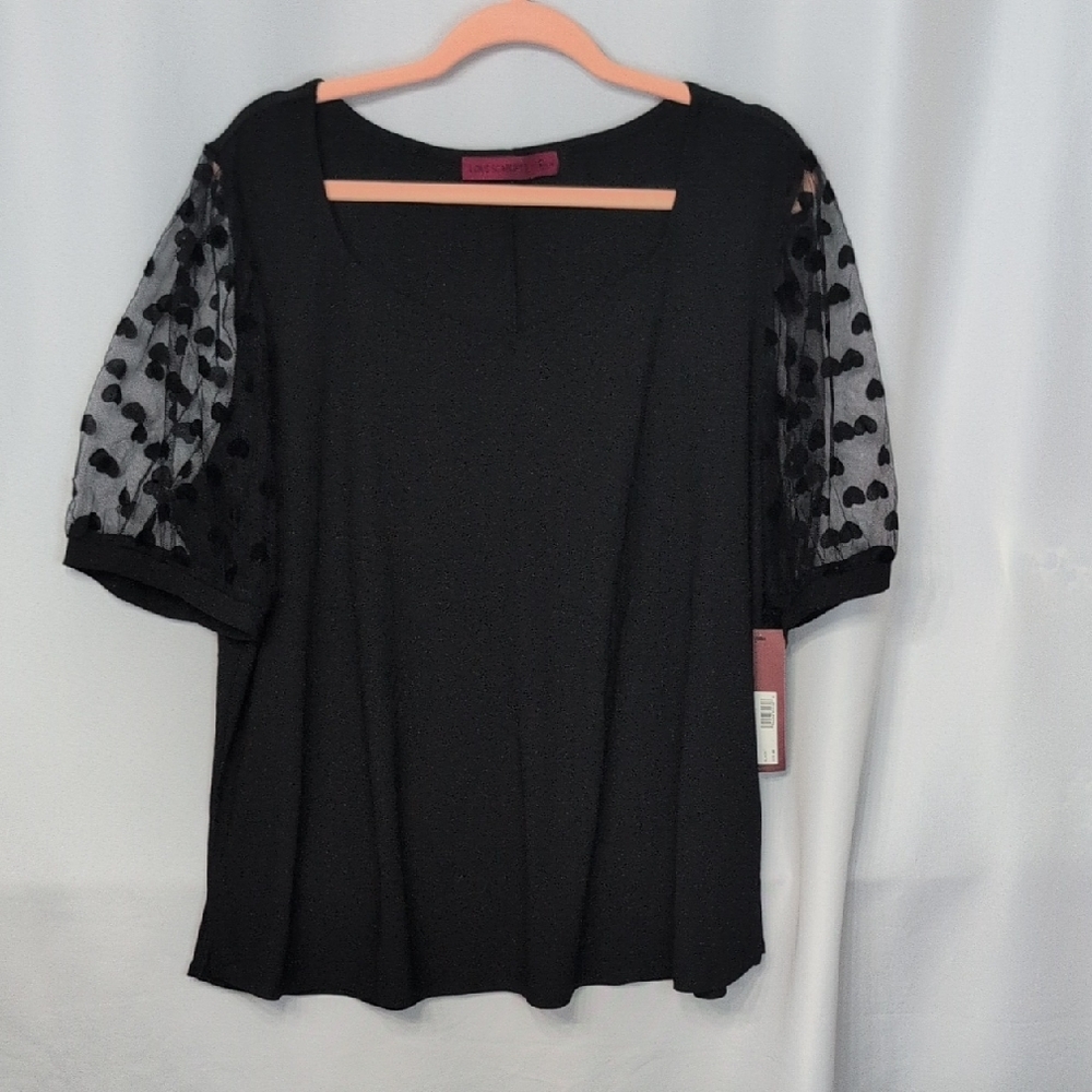 Love Scarlett Black Blouse with Sheer Heart Sleeves